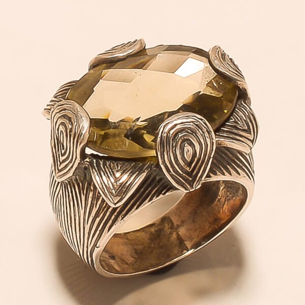 92.5 STERLING SILVER CARVED BEAUTIFUL LEMON-TOPAZ RING