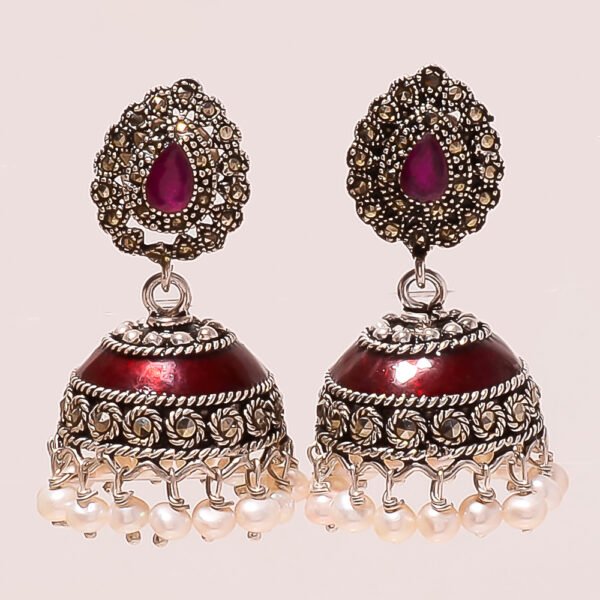 VINTAGE 92.5 STERLING SILVER BEAUTIFUL PEARL JHUMKA,EARRING