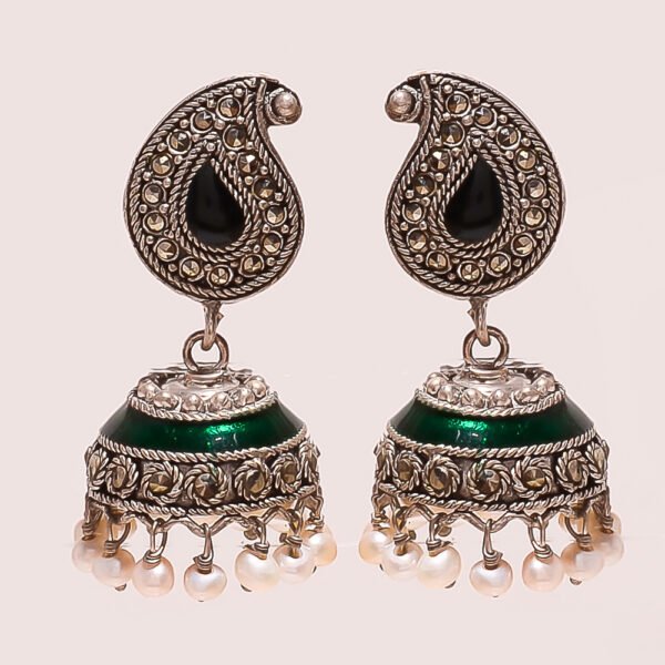 VINTAGE 92.5 STERLING SILVER BEAUTIFUL PEARL JHUMKA,EARRING