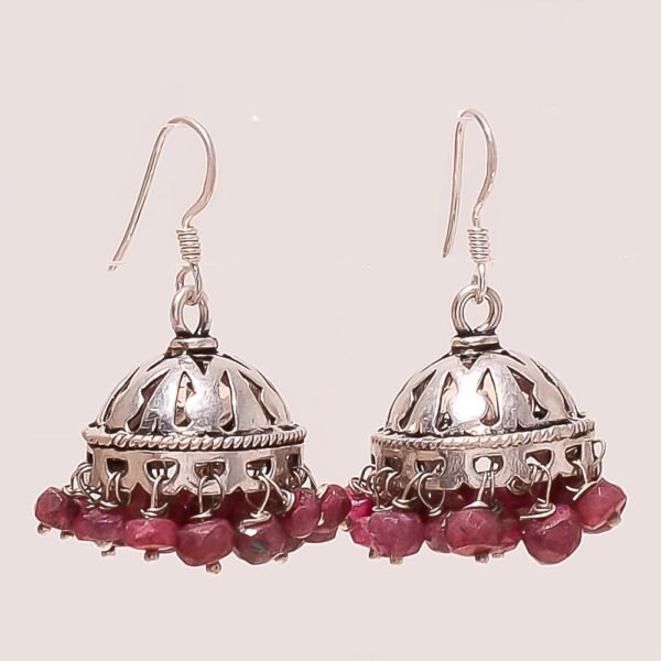 VINTAGE 92.5 STERLING SILVER BEAUTIFUL RUBY JHUMKA,EARRING