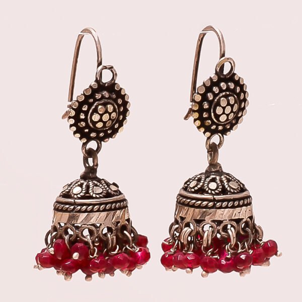 VINTAGE 92.5 STERLING SILVER BEAUTIFUL RUBY JHUMKA,EARRING