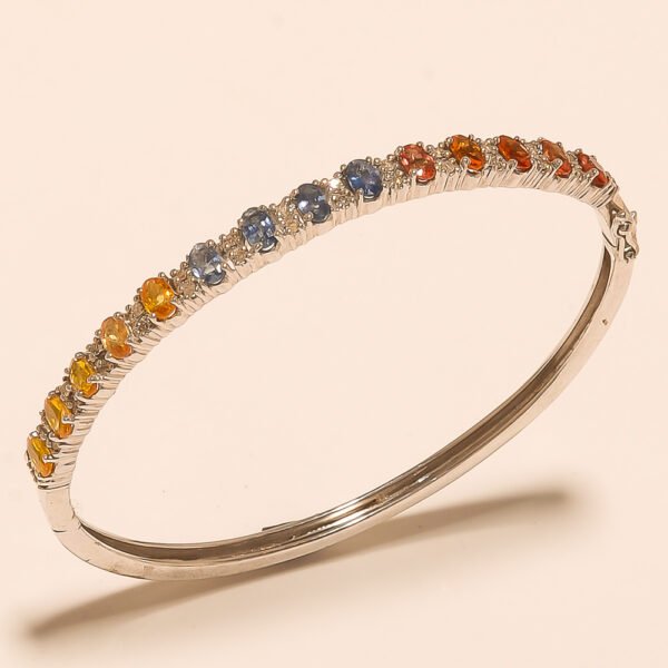 BEAUTIFUL 92.5 STERLING SILVER MULTI COLOR SAPPHIRE BRACELET