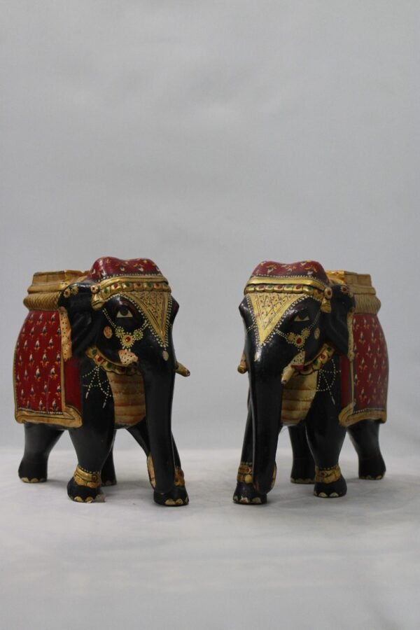 Beautiful Elephant Pair Made Of Wood, Carved and Painted