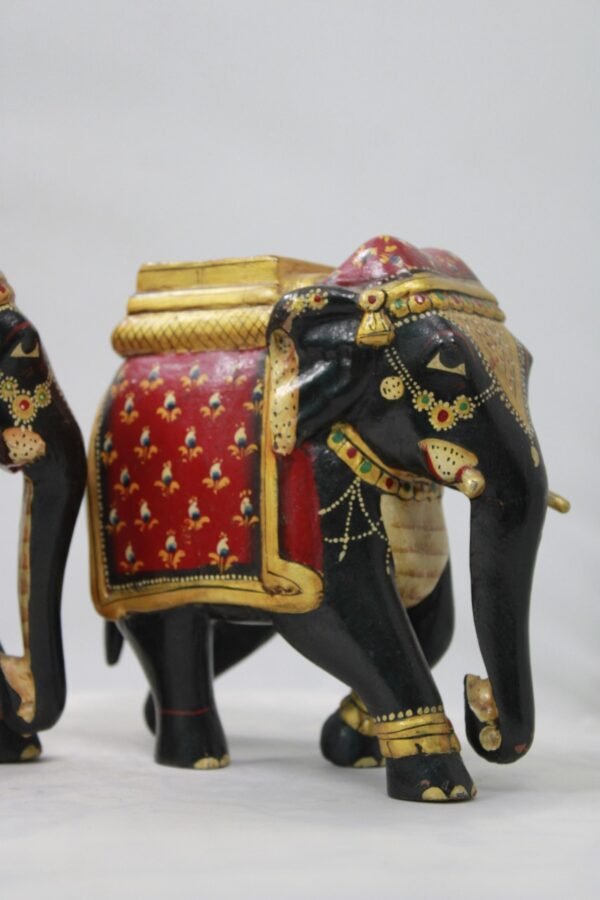 Beautiful Elephant Pair Made Of Wood, Carved and Painted - Image 2