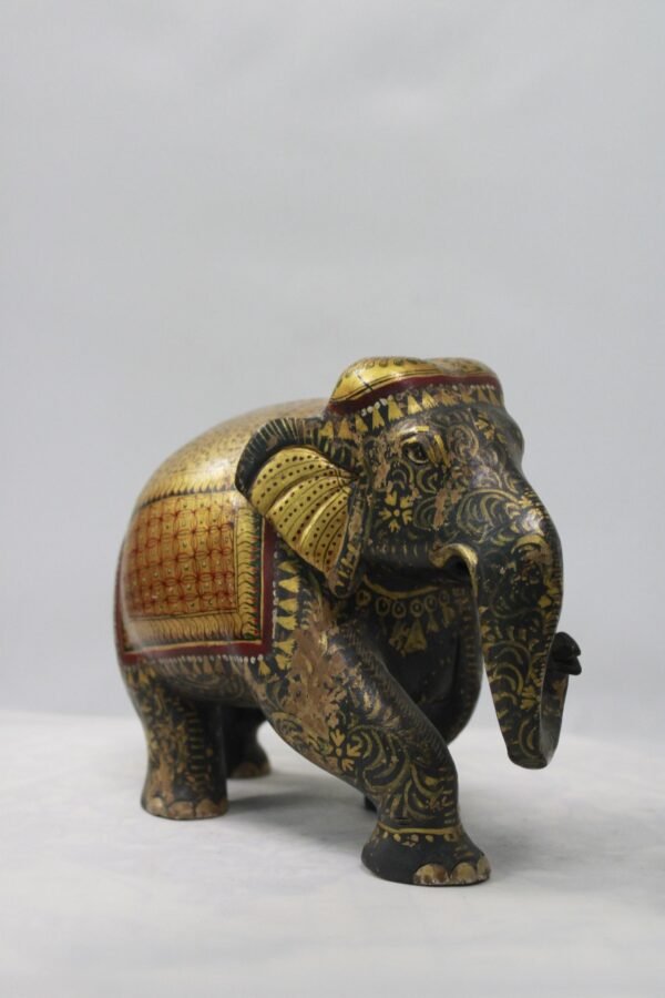 Handcrafted Wooden Painted Elephant Statue - Image 4