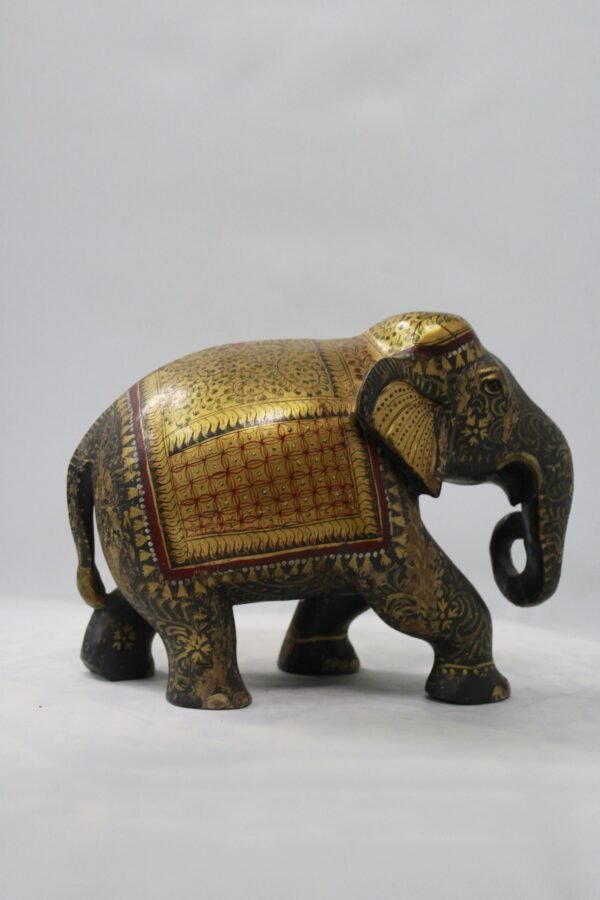 Handcrafted Wooden Painted Elephant Statue - Image 3