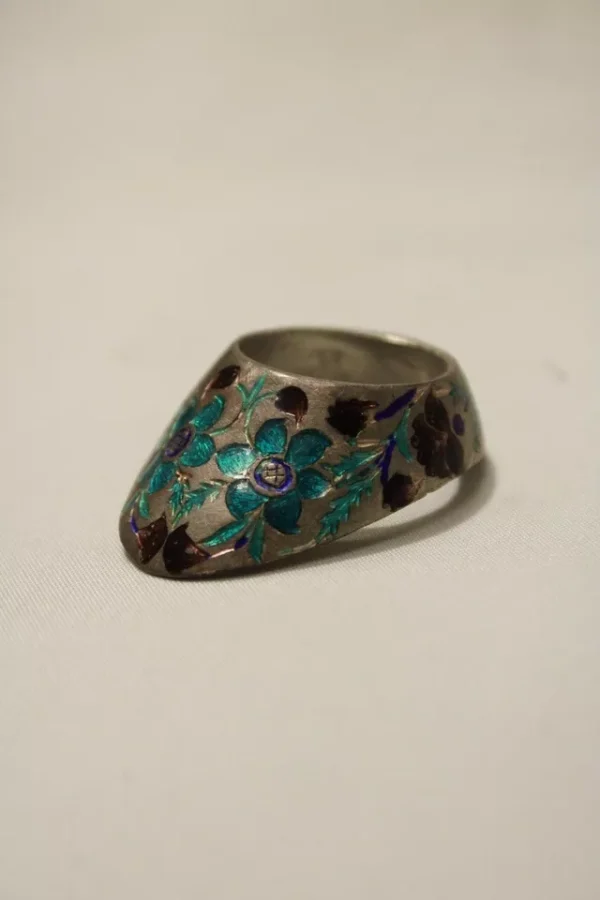 Silver Enamel, Antique, Vintage, Rare Find Archer Thumb Ring - Image 3