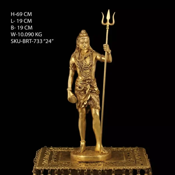 Brass Big Lord Shiva with Golden Finish for Altar With Trident, Home decor