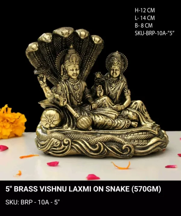 Vishnu And Lakshmi Seated On Sheshnag, for Home Gift Pooja, Temple Decor