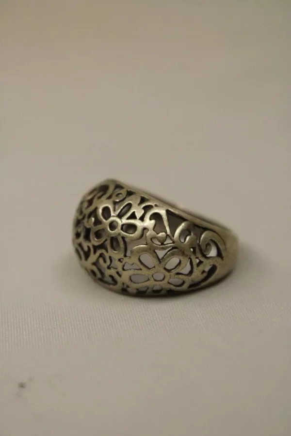 Sterling Silver Domed Cut Out Ring, Flower Design - Image 2