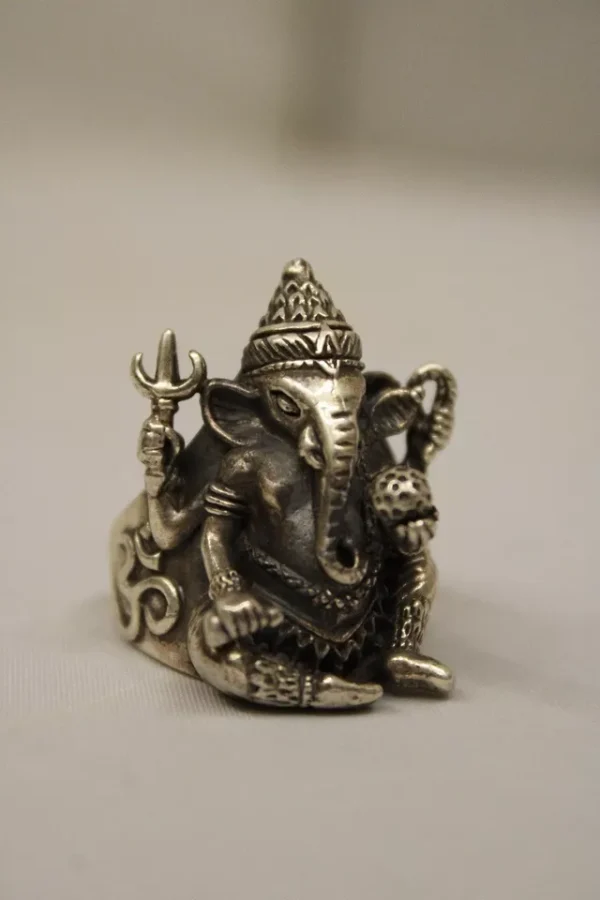 Silver Mini Ganesha Statue Sculpture Idol Superfine Handmade Ring