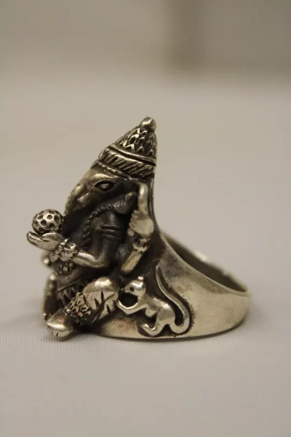 Silver Mini Ganesha Statue Sculpture Idol Superfine Handmade Ring - Image 2