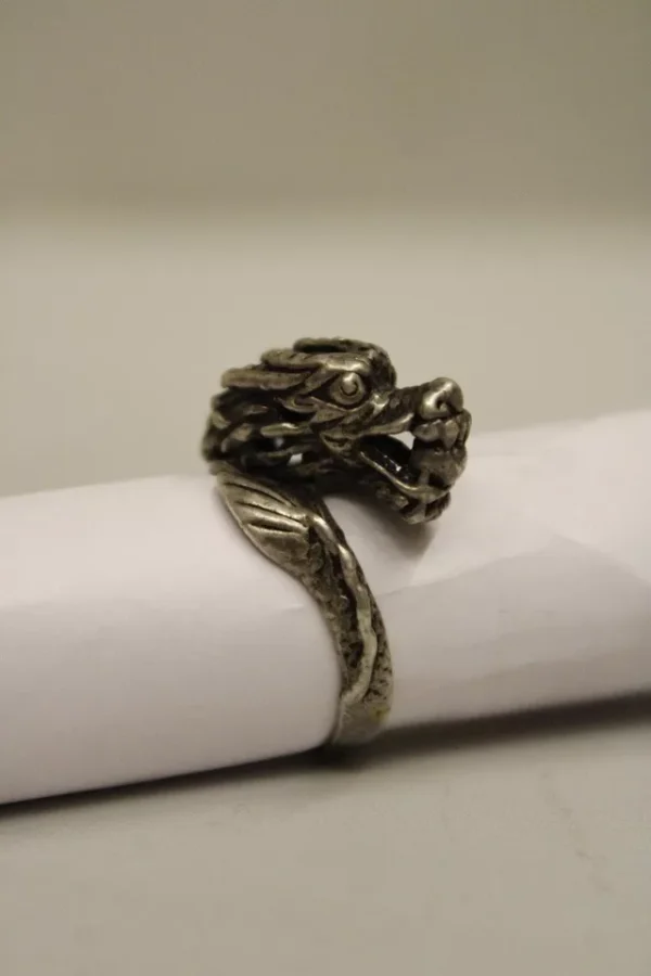 Sterling Silver Dragon Face Engraved Ring, For Men