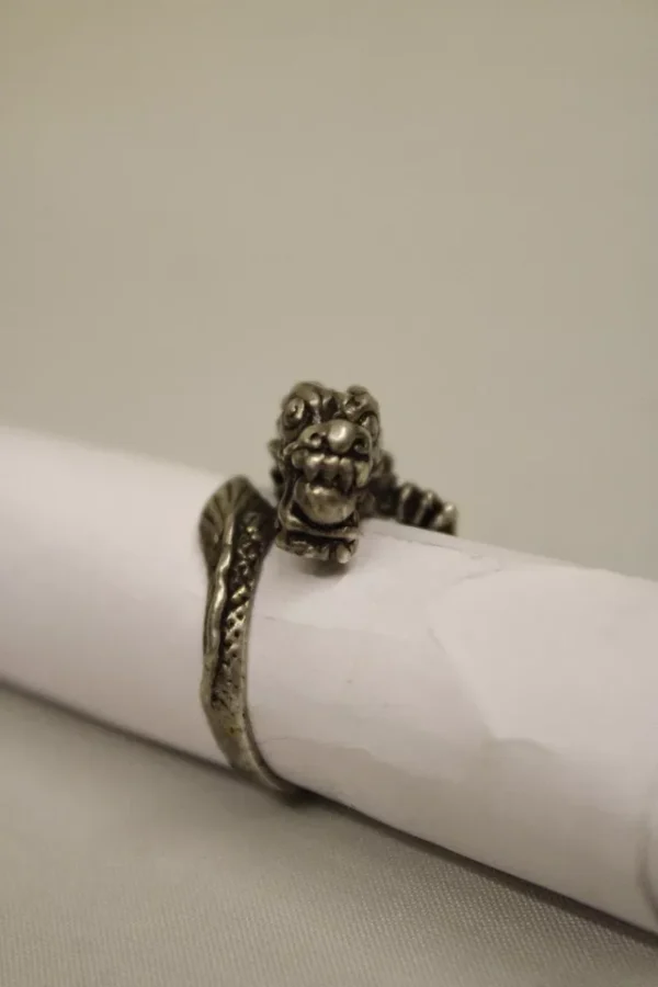 Sterling Silver Dragon Face Engraved Ring, For Men - Image 3