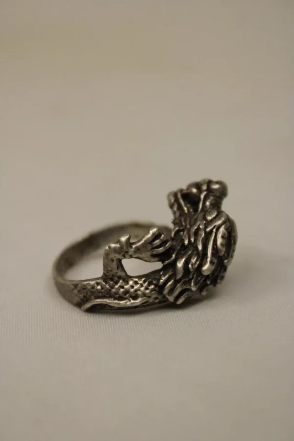 Sterling Silver Dragon Face Engraved Ring, For Men - Image 2